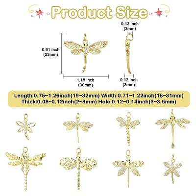 9Pcs 9 Styles Brass with Cubic Zirconia Pendants KK-CJ0003-33-1