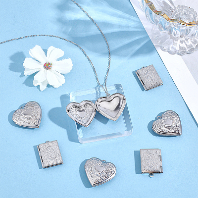 16Pcs 2 Styles 304 Stainless Steel Locket Pendants STAS-ME0003-38-1