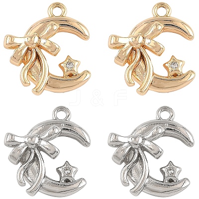 2Pcs 2 Colors Brass Pendants with Clear Glass KK-YW0004-02-1