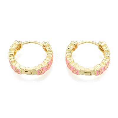 Enamel Plum Blossom Hoop Earrings EJEW-N011-107-1