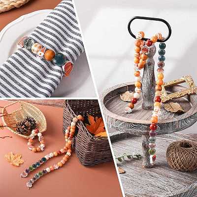 40Pcs 8 Colors Bohemian Style Printed Schima Wood Beads WOOD-FS0002-52-1