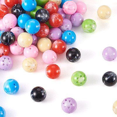 70Pcs 7 Colors Flower Opaque Resin Beads RESI-TA0001-55-1