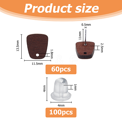 60Pcs Wood Stud Earrings Finding EJEW-FI0003-33C-1