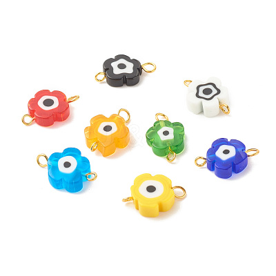 Handmade Millefiori Glass Connector Charms PALLOY-JF01341-1