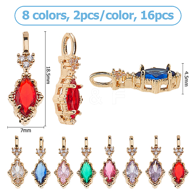 16Pcs 8 Colors Brass Micro Pave Cubic Zirconia Pendants KK-HS0001-89-1