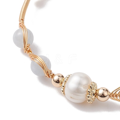 Natural Mixed Stone Round Beaded Cuff Bangle BJEW-JB10113-1