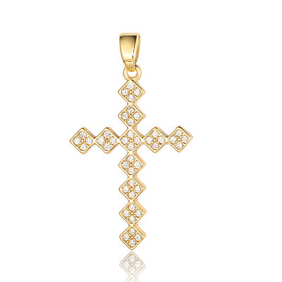 Brass Micro Pave Clear Cubic Zirconia Pendants ZIRC-OY008-01G-1