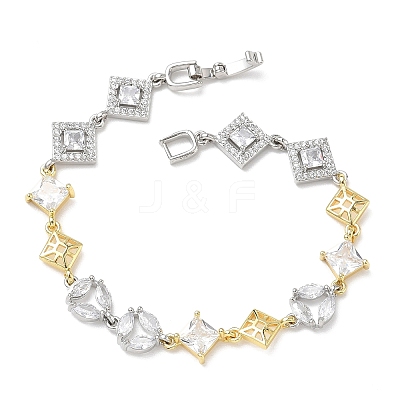 Brass Micro Pave Clear Cubic Zirconia Link Chain Bracelets for Women BJEW-C156-06C-GP-1