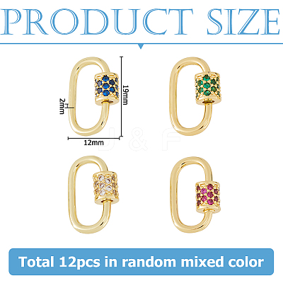 12Pcs Brass Micro Pave Cubic Zirconia Screw Carabiner Lock Charms ZIRC-HS0001-16-1