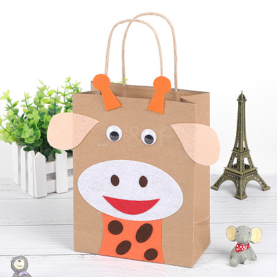 DIY Rectangle with Giraffe Pattern Kraft Paper Bag Making Set DIY-F079-08-1