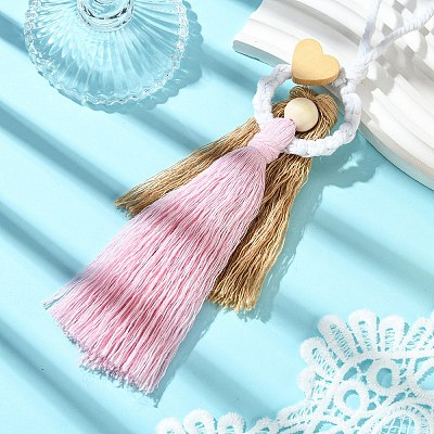 Handmade Macrame Cotton Angel Hanging Ornaments HJEW-JM02711-02-1