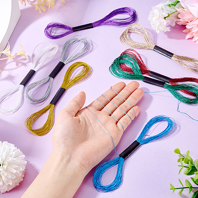 8 Skeins 8 Colors 6-Ply Polyester Metallic Embroidery Floss DIY-TAC0020-73-1