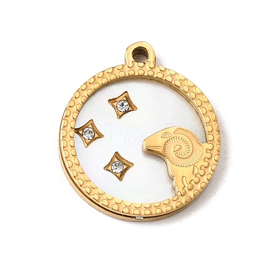 12 Constellations 304 Stainless Steel & Natural Shell & Rhinestone Pendants SA-CBAA9A2-06G-03-1