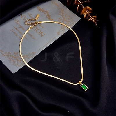 Sea Green Cubic Zirconic Rectangle Pendant Necklace NJEW-Z028-01G-1