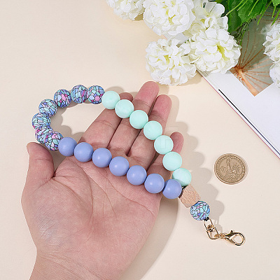 1Pc Silicone & Wood Pendant Decorations HJEW-BM0001-61B-1