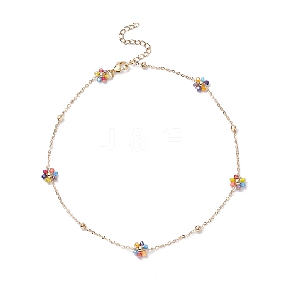 Glass Beaded Flower Link Chain Necklace NJEW-JN04317-1
