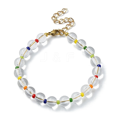 Acrylic & Seed Beaded Stretch Bracelets BJEW-JB10026-1