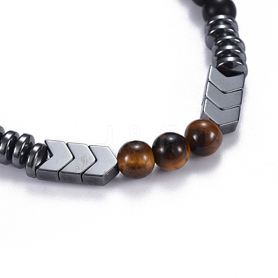Natural Black Agate(Dyed) & Mixed Stone Beads Stretch Bracelets BJEW-JB04219-1