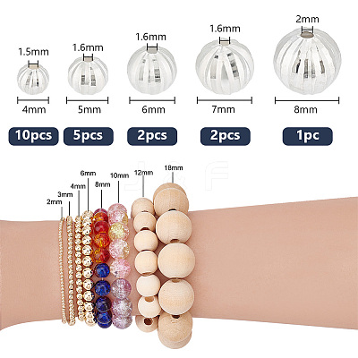 20Pcs 5 Style Fancy Cut Faceted Round 925 Sterling Silver Beads STER-PH0001-69-1