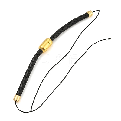 Black Braided Leather Cord Bracelet Making MAK-F037-01G-1