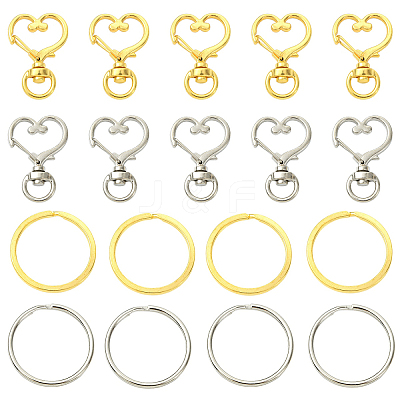 10Pcs Heart Shape Zinc Alloy Swivel Lobster Clasps IFIN-YW0003-88G-1