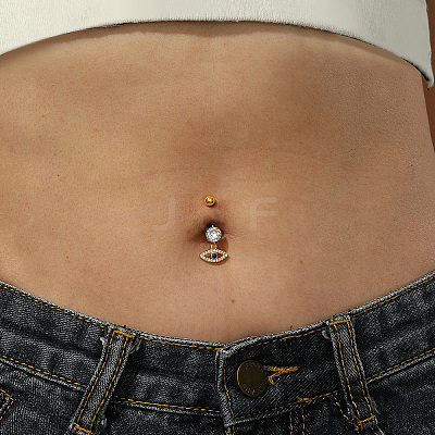 Eye-shaped 201 Stainless Steel Clear Cubic Zirconia Navel Rings for Women's Party Wear XS3043-1