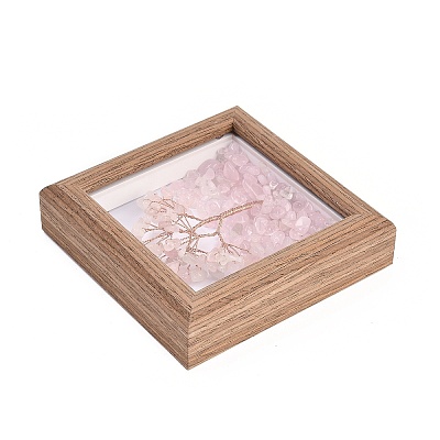 Natural Rose Quartz Chips Tree of Life with Wooden Photo Frame Decorations DJEW-B013-04C-1