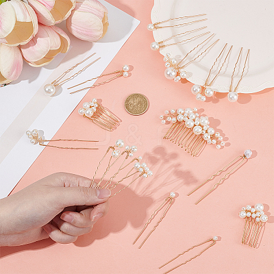 6Pcs Iron Resin Hair Cormbs & 12Pcs Iron Resin Hair Forks for Women PHAR-OC0001-05-1