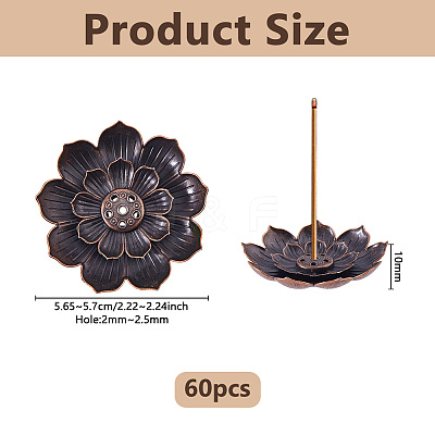 60Pcs Alloy Lotus Incense Burner Holder AJEW-DC0003-91A-1