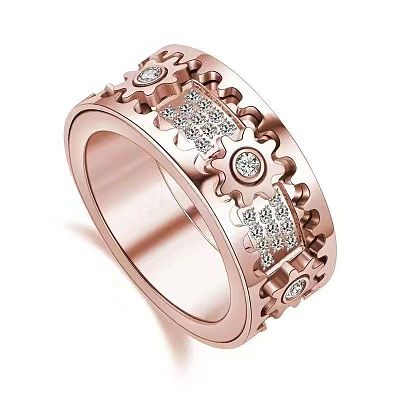 Gear Brass Micro Pave Clear Cubic Zirconia Rotatable Finger Rings FS-WGBD3BF-23-1