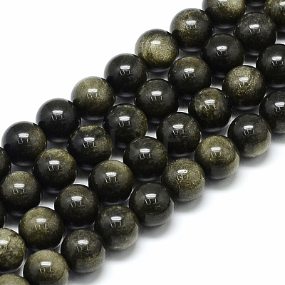 Natural Golden Sheen Obsidian Beads Strands G-S150-20-12mm-1