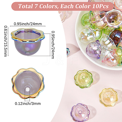 70Pcs 7 Colors UV Plating Acrylic Bead Caps OACR-SP0001-60-1