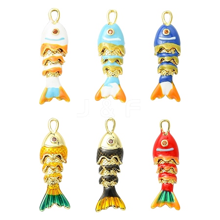 6Pcs 6 Colors Rack Plating Brass Pendants KK-CJ0005-78-1