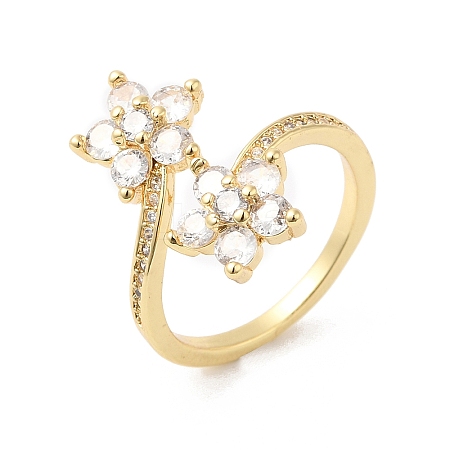 Cubic Zirconia Flower Open Cuff Ring RJEW-L106-009G-03-1