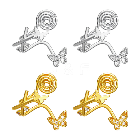 4Pcs 2 Colors Brass Micro Pave Clear Cubic Zirconia Cuff Earrings EJEW-HY0001-26-1