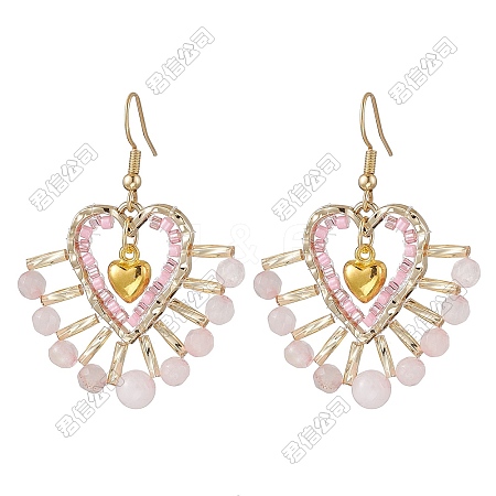 Heart Glass Seed Beads Dangle Earrings EJEW-FS00072-1