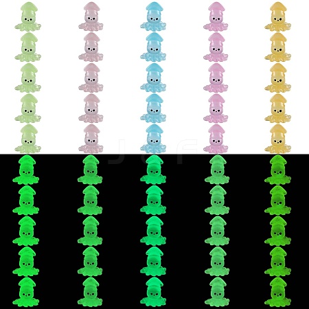 50Pcs 5 Colors Luminous Resin Cute Little Cuttlefish Ornaments RESI-SZ0003-44-1