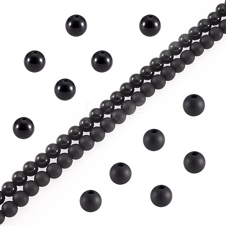 2 Strands 2 Styles Natural Black Onyx(Dyed & Heated) Beads Strands G-TA0003-52-6mm-1
