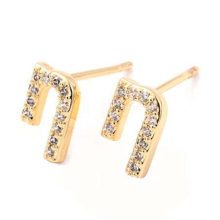 Brass Micro Pave Clear Cubic Zirconia Stud Earrings EJEW-O103-22G-1