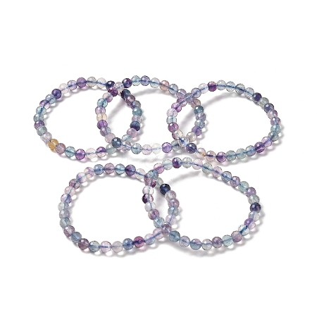 Natural Fluorite Beaded Stretch Bracelets BJEW-K233-01A-02-1
