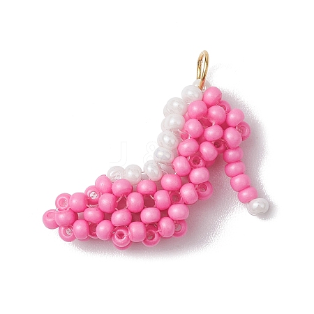 Glass Seed Beaded High Heel Pendants PALLOY-CJ00140-1