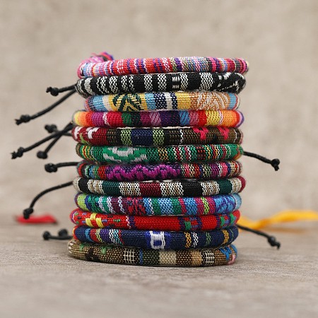 12Pcs Bohemian Style Cotton Cord Knitting Braided Anklet Sets FS-WGF0344-03-1