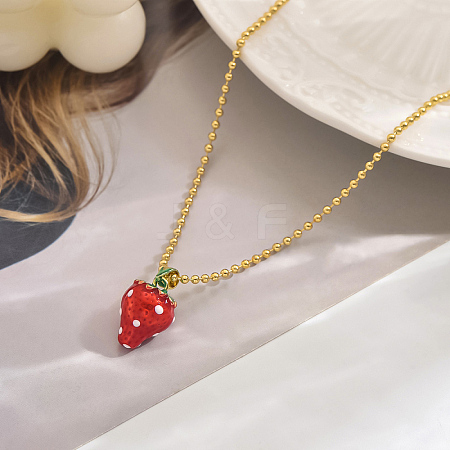 Sweet and Delicate Brass Enamel Strawberry Pendant Necklaces for Everyday QO3424-1-1