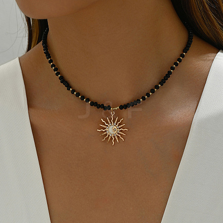 Glass and CCB Plastic Beaded Alloy Pendant Necklace FS-WG08D0F-04-1-1