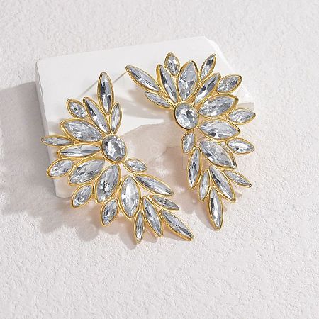 304 Stainless Steel Glass Stud Earrings for Women EJEW-M095-10G-01-1