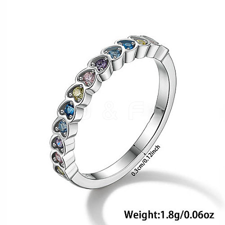 Heart Rhodium Plated Sterling Silver with Colorful Cubic Zirconia Finger Rings for Women ES9944-4-1