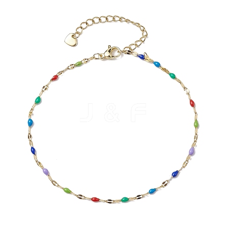 304 Stainless Steel Enamel Link Chains Anklets AJEW-AN00588-01-1