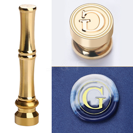 Golden Tone Brass Wax Seal Stamp Head with Bamboo Stick Shaped Handle STAM-K001-05G-G-1