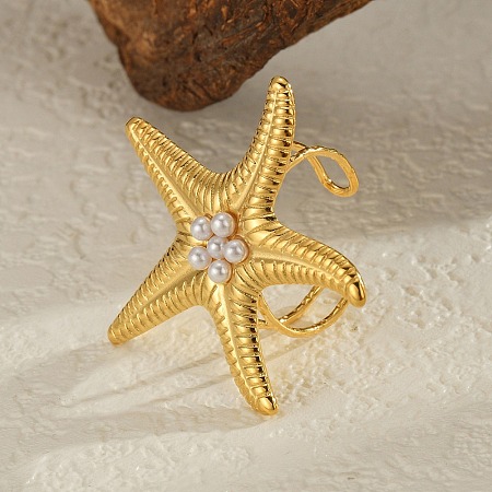 Starfish 304 Stainless Steel Cuff Rings for Women RJEW-P125-03G-1