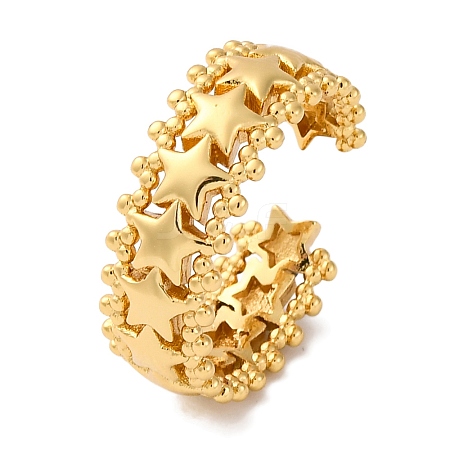 Rack Plating Star Brass Open Cuff Rings for Women RJEW-S242-03G-1